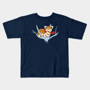 Cute red panda on a tree wearing a scarf // spot illustration Kids T-Shirt